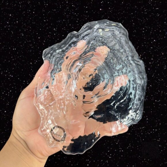 SHIRALEAH Beaux Arts Glass Clear Textured Bowl Dish Centerpiece W Sticker Turkey - Picture 8 of 14